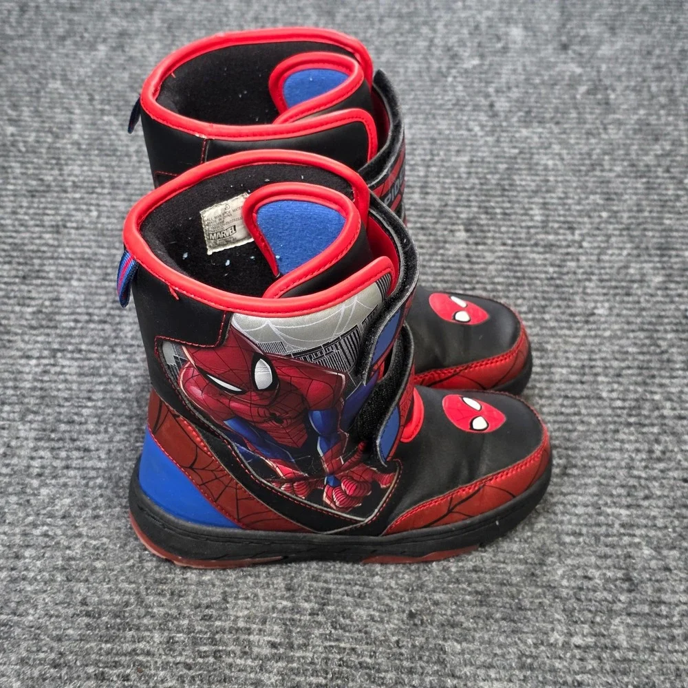 Marvel Spider-Man Winter Snow Boots Boy's Size 1 Black Red Blue Hook and Loop